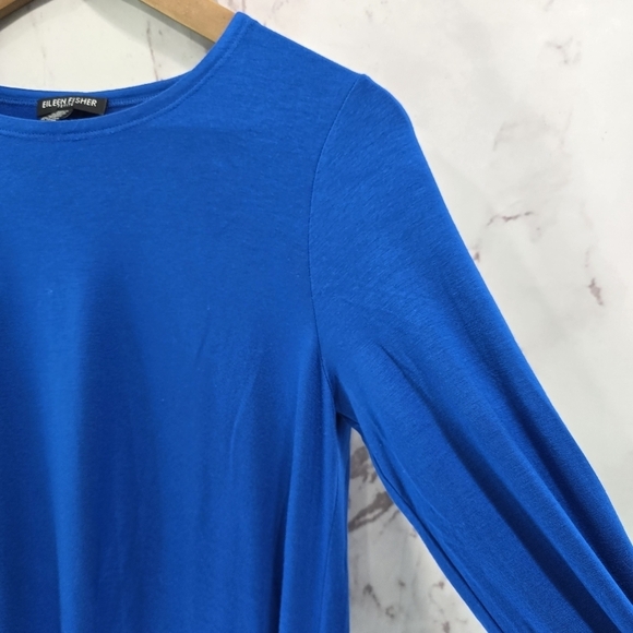 Eileen Fisher Top Womens Small P Blue Long Sleeve Tunic Round Lyocell Shirt - Picture 10 of 11